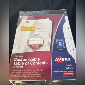 Avery Customizable Table of Contents Dividers, 1-5, 3 Packs Included NWT